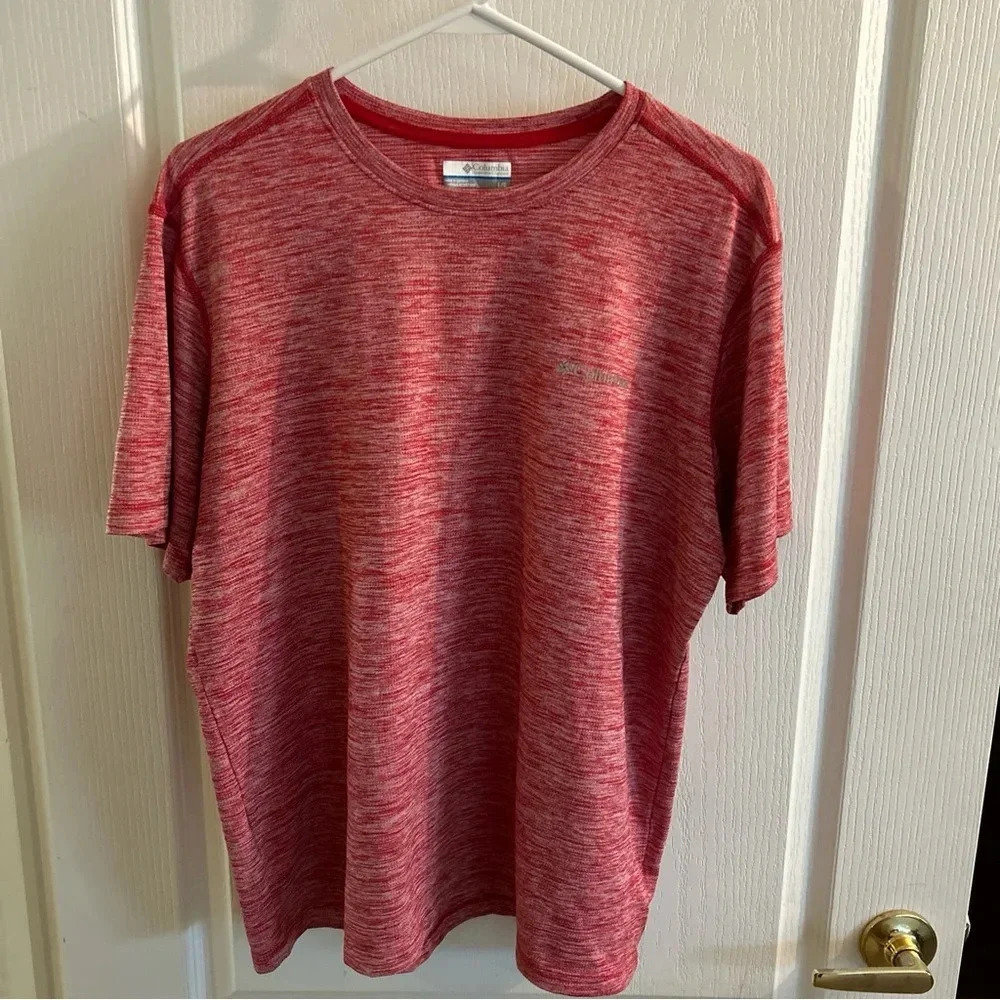 Columbia men’s short sleeve shirt size large shell red & white omni wick